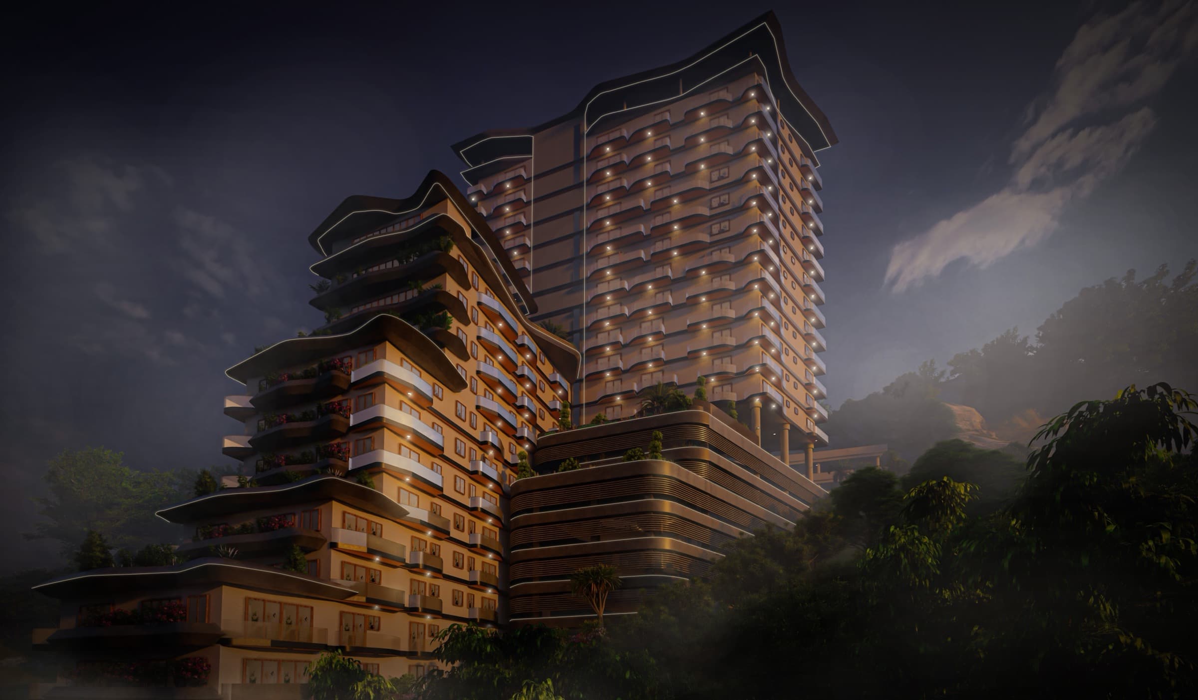 Alpha Tower, Cebu City at dusk